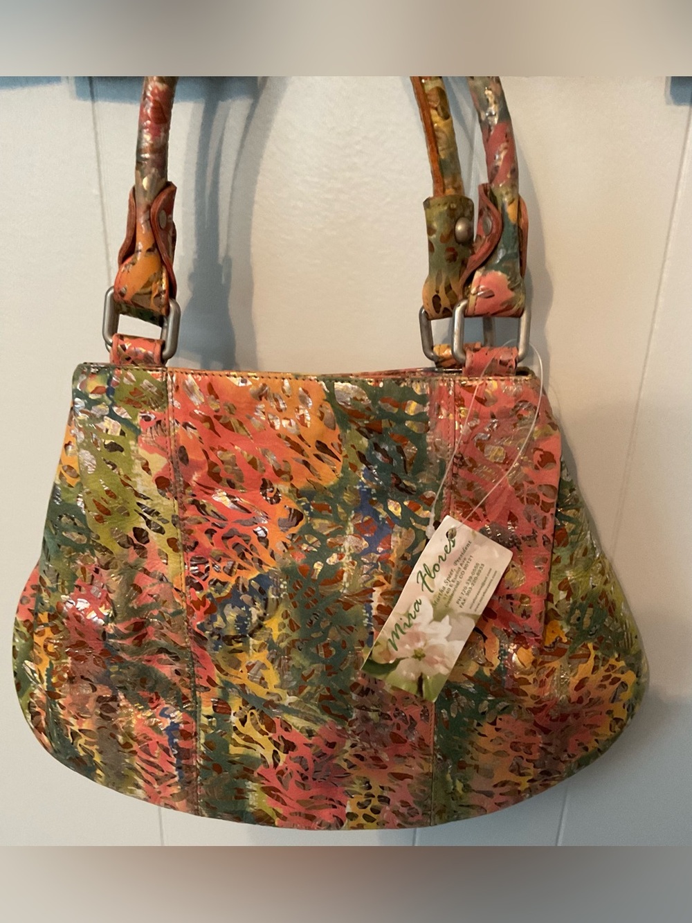 Mira Flores Floral Multicolor Leather Shoulder Bag
